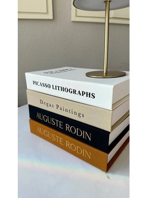 Kumaş Kaplı 4'lü Dekoratif Kitap Kutu Set  (Picasso-Degas-Auguste)