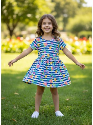 Buufuu Kız Çocuk Yazlık Kısa Kol Baskılı Elbise