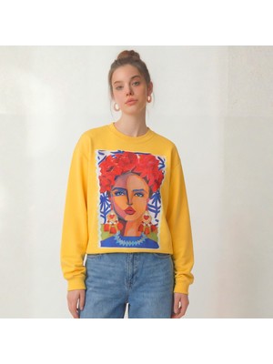 Poupee Sarı Sweatshirt, Kadın Sweatshirt, Oversize Sweatshirt, Kadın Swit