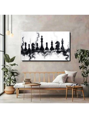 Duman Efektli Satranç Taşları Kanvas Tablo – Güç, Zeka ve Stratejinin Sanatsal Yorumu