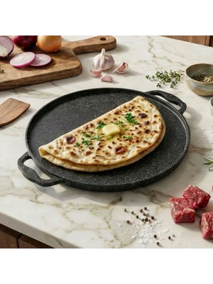 Acar Diamante Döküm Çift Taraflı Izgara Tava 34 cm Siyah Renkli Uzun Ömürlü Malzeme