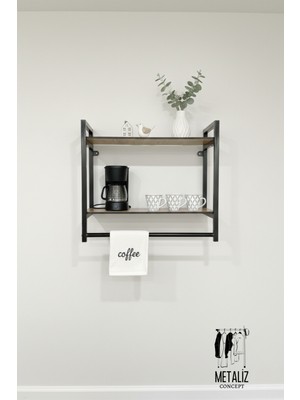 Metaliz Banyo Düzenleyici Havluluklu Metal Duvar Rafı Dekoratif Siyah Metal Çerçeveli