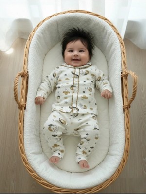 Buufuu Bebek Unisex Baskılı Oya Detaylı Uzun Kollu Mevsimlik Alt Üst Takım