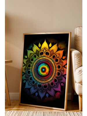 E2 Nova Spektrum Mandala Premium Çerçeveli Tablo - Lüks Modern Renkli Geometrik Duvar Dekoru Antrasit Sanat