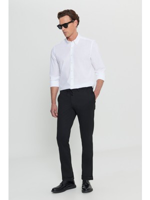 Altınyıldız Classics Erkek Siyah Slim Fit Dar Kesim Beli Bağlamalı Yan Cep Esnek Casual Pantolon