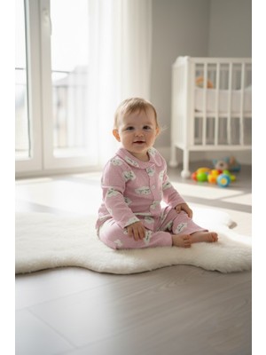 Buufuu Bebek Unisex Baskılı Oya Detaylı Uzun Kollu Mevsimlik Alt Üst Takım