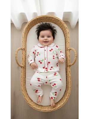 Buufuu Bebek Unisex Baskılı Oya Detaylı Uzun Kollu Mevsimlik Alt Üst Takım