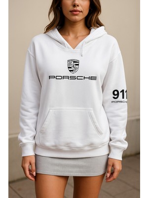 HMO Store Unisex Porsche 911 Beyaz Hoodie – Şık & Spor Kapüşonlu