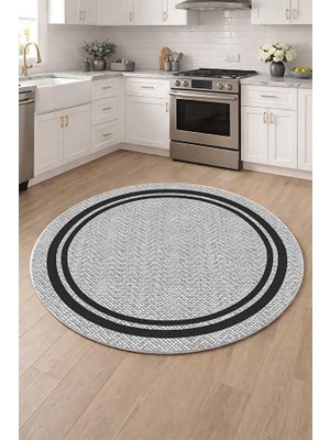 Qatalina Makinede Yıkanabilir Kaymaz Taban Leke Tutmaz Dijital Yuvarlak Mutfak Halısı ve Salon Halısı - Gri Yuvarlak
