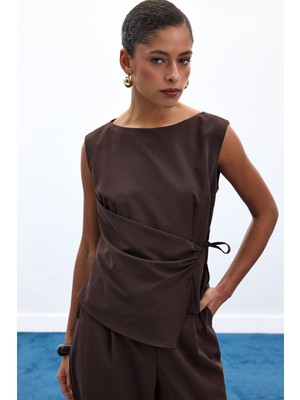 Sateen Lena Bluz - Kahve