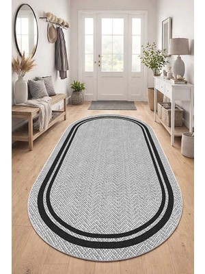 Qatalina Makinede Yıkanabilir Kaymaz Taban Leke Tutmaz Dijital Oval Mutfak Halısı Salon Halısı ve Yolluk - Gri Oval