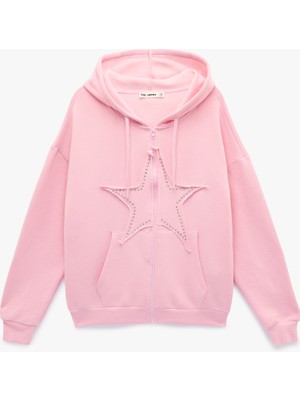 Koton Kapüşonlu Fermuarlı Yıldız Işleme Detaylı Oversize Taşlı Sweatshirt