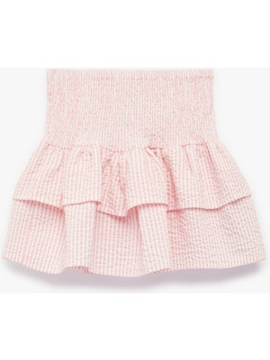 Koton Yüksek Bel Gipeli Kat Kat Çizgili Fırfırlı Etek