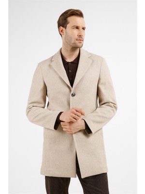 İmza Koyu Bej Mono Yaka Esnek Slim Fit Classic Kaşe Palto 1005255101