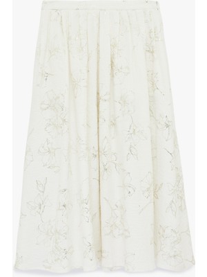 Koton Pamuklu Parıltılı Çiçek Desenli Pileli Uzun Kloş Etek