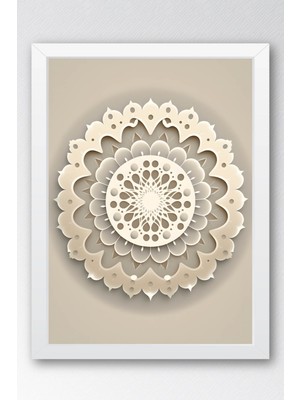 E2 Nova 3D Kağıt Sanatı Efektli Mandala Çerçeveli Tablo - Lüks Modern Minimalist Vizon Duvar Dekoru