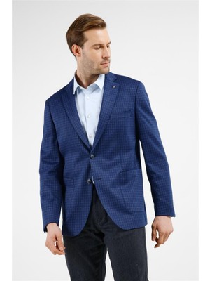 İmza Lacivert Mono Yaka Kareli Desen Esnek 6 Drop Comfort Fit Classic Ceket 1002255153