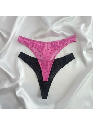 Bonbon Kadın Transparan Kalp Figürlü 2'li Paket String BB2177