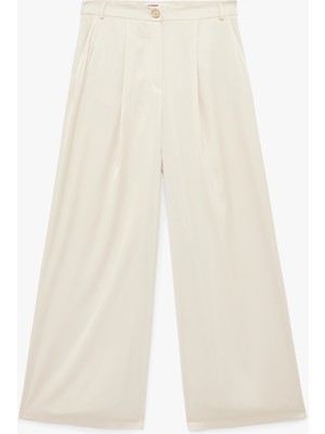 Koton Cepli Pile Detaylı Yüksek Bel Düz Geniş Paça Saten Pantolon