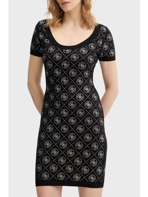 Guess Rhinestones Yün Karışımlı Taşlı Fitted Fit Mini Boy Elbise W6RK92Z3JD2 Bayan Elbise W6RK92 Z3JD2 Jblk