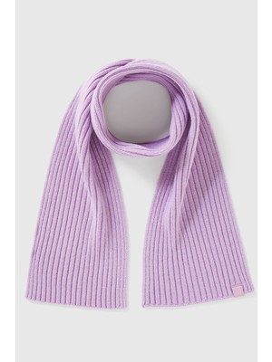 United Colors Of Benetton Lila Erkek Ek_yün ve Viskoz Karışımlı Logo Etiketli Ribana Örgü Atkı Model Kodu: ( 126WGU0050W1)