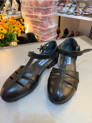 Bitangosu Siyah, Strapora, Swing, Lindy Hop, Dans ve Spor Ayakkabısı, Kapalı Burun, 1.5 cm Topuk, Düz Taban