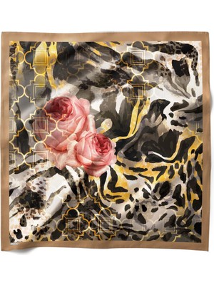 Hawwa Altın Izli Gül Desenli Bandana Fular