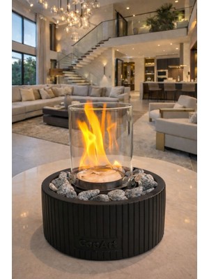 CopArt Alba Siyah Masaüstü Beton Şömine - 1 Lt Yakıt ve Dekoratif Taş Hediye