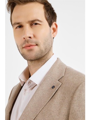İmza Koyu Bej Mono Yaka Düz Desen 6 Drop Comfort Fit Yünlü Ceket 1002255161