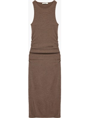 Koton Büzgü Detaylı Kolsuz Bisiklet Yaka Bodycon Uzun Elbise