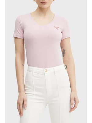 Guess Streç Pamuklu Slim Fit V Yaka Logolu T Shirt W2YI45J1314 Bayan T Shirt W2YI45 J1314 A627