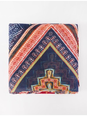 Jimmy Key Turuncu Çizgili Etnik Desenli Dokuma Şal