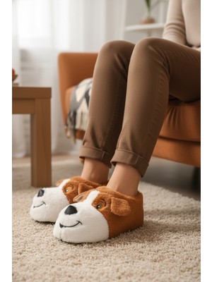 Ayakmod 26K001 Köpek Desenli Açık Kahverengi Unisex Panduf