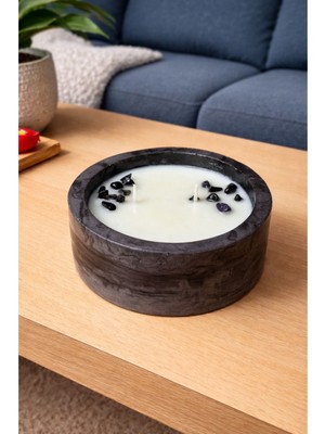 Akanart Sedef Taşlı Amber Kokulu Aromaterapi Soya Mum – Beton Kase (El Yapımı)