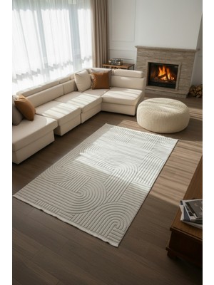 Santiva Home Krem Beyaz Salon Oturma Çocuk Odası Yolluk Dokuma Makine Halısı