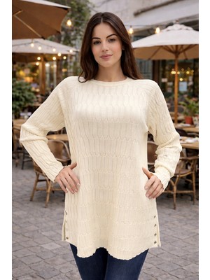 Fresh Moda Kadın Merserize Yırtmaçlı Genç Anne Mevsimlik Kazak