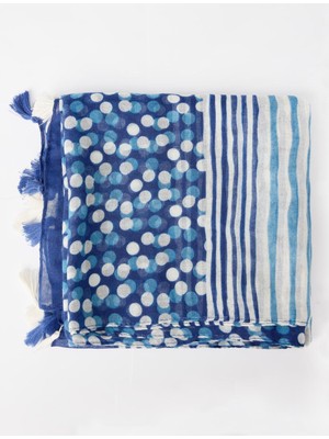 Jimmy Key Lacivert Puantiyeli Dokuma Şal