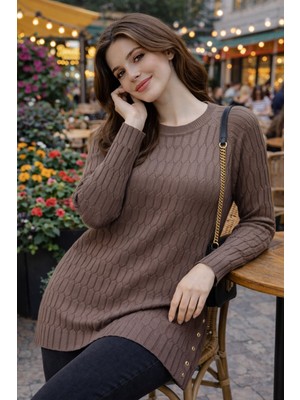 Fresh Moda Kadın Merserize Yırtmaçlı Genç Anne Mevsimlik Kazak