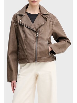 Guess Nada Slim Fit Kruvaze Yaka Kemer Detaylı Biker Ceket W6RL09WH1X0 Bayan Ceket W6RL09 WH1X0 G1EA