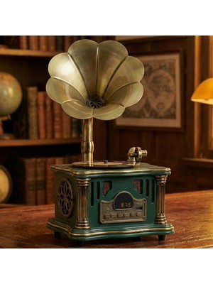Midex GR-26GRN Fm Radyolu Nostaljik Gramofon Görünümlü Müzik Kutusu Bluetooth Hoparlör