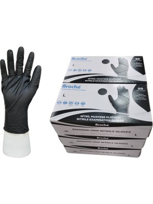 Broche Elmas Dokulu Ekstra Kalın Siyah Nitril Eldiven L Beden 6'lı Paket