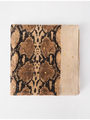 Jimmy Key Kahverengi Leopar Desenli Işıltılı Şal