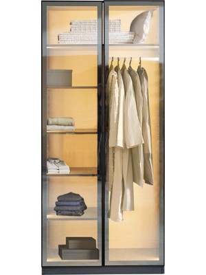 Eos Mobilya 202 - Ledli ve Reflekte Camlı Antrasit 100 cm Modül Dolap