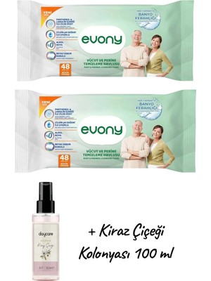 Kms Home Evony Vücut ve Perin Temizleme Mendili 48'li x 2 Adet + Daycare Kiraz Çiçeği Kolonyası