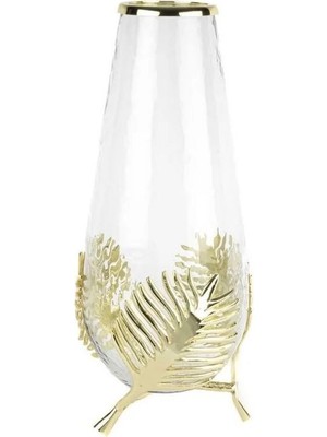 Mikasa Moor Gold Metal Yapraklı Cam Vazo 17X42CM