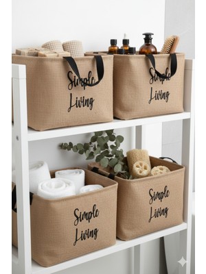 PremiumPort 4'lü Jüt Küçük Boy Düzenleyici Saklama Sepeti, Şık ve Pratik Kullanım