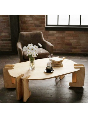 Praktura Cell Doğal Ahşap Orta Sehpa Doğal Renk Ahşap 60 x 80 Sehpa