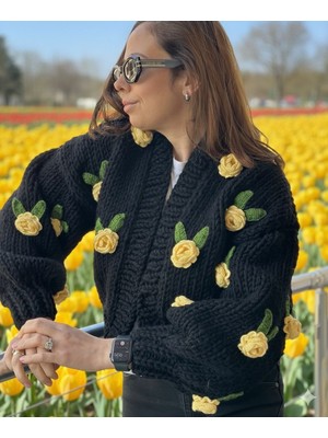 Organicmira Kadın Güllü Oversize Ceket Sevgililer Günü Crop Chunky