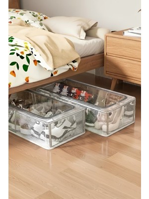 PremiumPort Şeffaf Çelik Çerçeveli Fermuarlı Saklama Kutusu 45X30X20 Beyaz