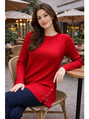 Fresh Moda Kadın Merserize Yırtmaçlı Genç Anne Mevsimlik Kazak